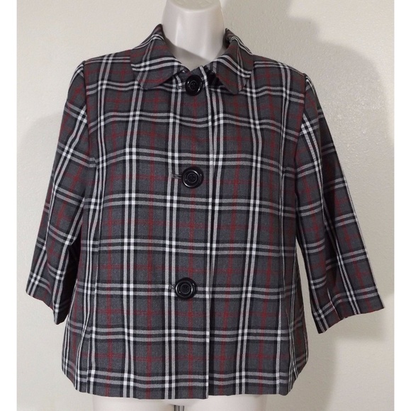 Studio Works Jackets & Blazers - Twill Plaid 3/4 Sleeve 3-Button Blazer Jacket